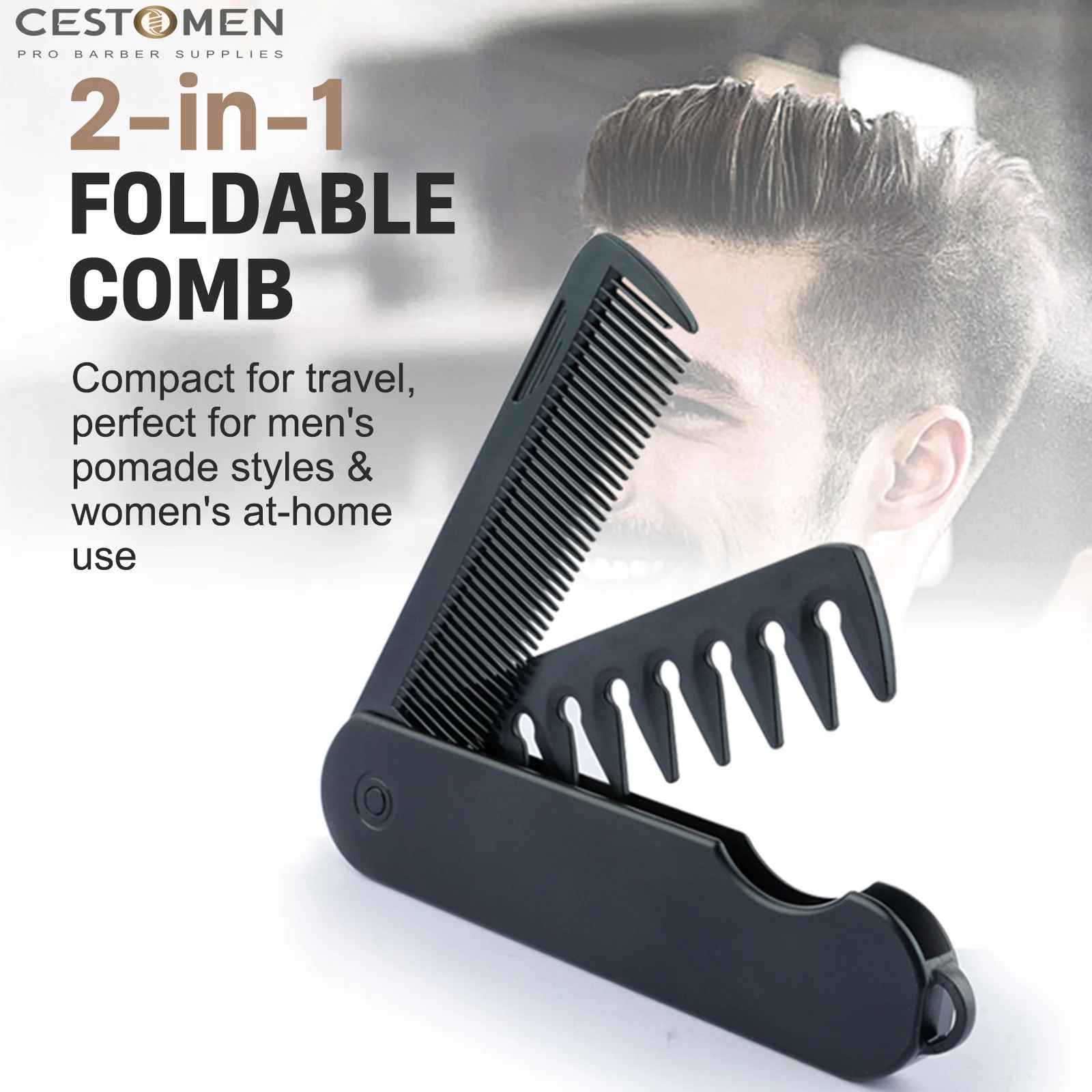 1/2개입 신형 포켓 접이식 빗 2 in 1 플라스틱 수염 빗, 넓은 빗살, 오일 헤드 빗, 이발사 헤어 클리퍼 빗, 헤어 스타일링 도구