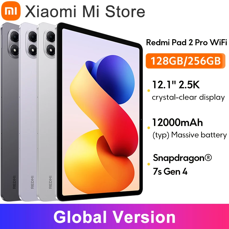 【브랜드+】 샤오미 레드미 패드 2 프로 12.1인치 2.5K 크리스탈 클리어 디스플레이 스냅드래곤 7s 4세대 12000mAh 33W 고속 충전
