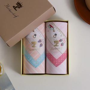 2Pcs 절묘한 선물 상자 여성의 순수한 면 손수건 귀여운 밝은 색 얇은 흡수성 땀 닦는 손 수건 43cm