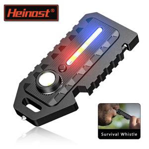 휴대용 LED 키체인 손전등 USB-C 충전식 미니 토치 라이트 포켓 랜턴 작업등 비상 생존 호루라기