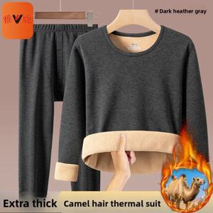 고급 카멜 다운 보온 내의 세트 남성용 플리스 두꺼운 발열 내의 대형 사이즈 8XL 롱존스 바텀 셔츠