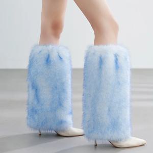 레트로 핫걸 플러시 양말 인조 가죽 부츠 레그 커버 밀레니엄 스타일 Y2K 가을 겨울 양말 덩어리 플러피 여성용