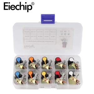 WH148 전위차계 키트 1K 2K 5K 10K 20K 50K 100K 250K 500K 1M 15mm 선형 테이퍼 회전 전위차계 세트 3 핀 (노브 캡 포함)