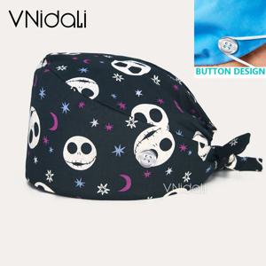 블랙 패션 성격 해골 스타 인쇄 스크럽 캡 코튼 수술 모자 의료 작업 모자 병원 간호사 액세서리