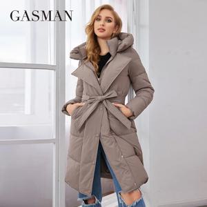 GASMAM 여성용 2023 겨울 다운 재킷, 따뜻하고 긴 클래식 지퍼 레이싱 디자인 포켓 후드 슬림 파카, 여성 코트 파카 83300