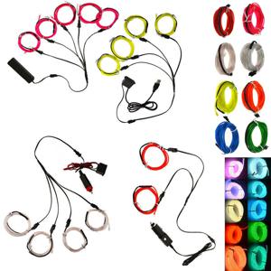 2X 3X 5X EL 와이어 1M 글로우 스트링 스트립 네온 LED 라이트 + 컨트롤러 + 인버터 3V 12V 사운드 활성화 USB 자동차 담배