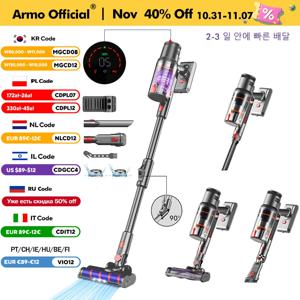 Armo S16 핸드헬드 청소기 45KPa 500W 강력한 6 in 1 스탠드 무선 청소기 LCD 스마트 디스플레이, 작동 시간 55분, 90° 접을 수 있음, LED 방진 감지등 핸드헬드 물탱크 습식 대걸레 청소기