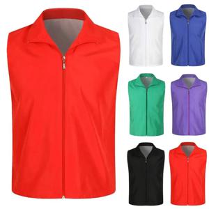 메쉬 라이닝 자원 봉사 조끼 밝은 색상 슬림 피트 민소매 작업 양복 조끼 지퍼 옆을 터 놓은 부분 남여 양복 조끼 여성 남성 작업 조끼