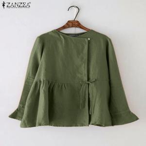 2024 ZANZEA 패션 빈티지 여성 긴 플레어 슬리브 블라우스 봄 코튼 셔츠 캐주얼 작업 Blusas Mujer 솔리드 ​​레이스 업 탑 튜닉