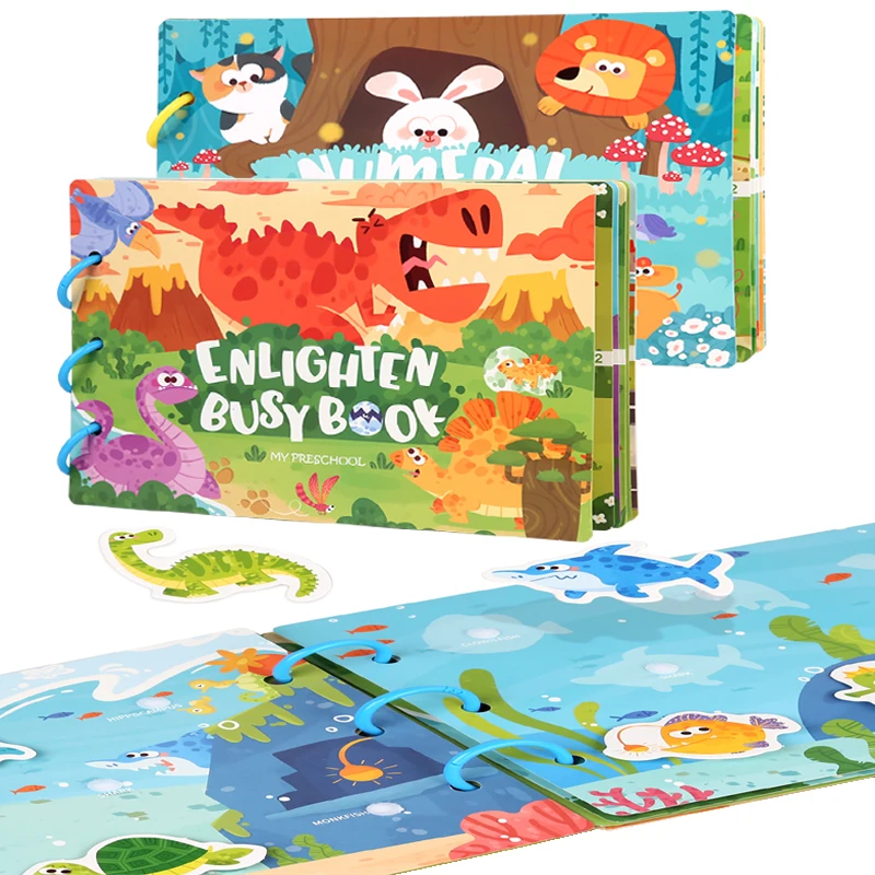 몬테소리 조용한 바쁜 책 붙여 넣기 어린이 장난감 스티커 보드 동물 숫자 일치하는 퍼즐 게임 교육 장난감 어린이 선물