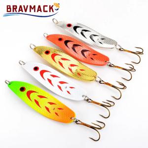 브라브맥 20-30g 메탈 스푼 하드 낚시 루어 인조 워블러 트롤링용 송어 스푼 미끼 배스 파이크용 트레블 훅 포함