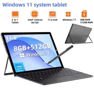 2025년 신제품 11.6인치 윈도우 11 태블릿 인텔 셀러론 N4100 1920 x 1080 IPS 8GB DDR3-RAM 512GB EMMC ROM 2 x USB 3.0 WIFI
