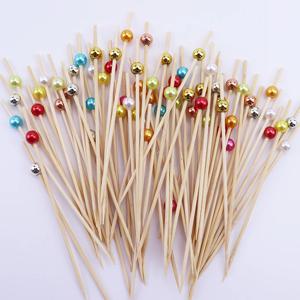 100Pcs 화이트 진주 대나무 음식 과일 추천 웨딩 파티 일회용 케이크 디저트 칵테일 스틱 뷔페 컵케익 이쑤시개 꼬치