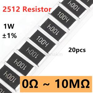 20pcs 2512 1% SMD 저항기 0R10R20R22R100R120R200R330R470R510R1K1.5K2.2K3.3K4.7K5.1K10K12K15K20K22K30K47K51K100K200K510K1MΩ 옴