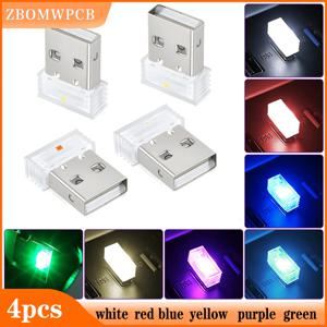 미니 USB 자동차 조명, 스마트 범용 휴대용 실내 분위기 LED 조명, 자동차 노트북 사무실 장식, 4 개