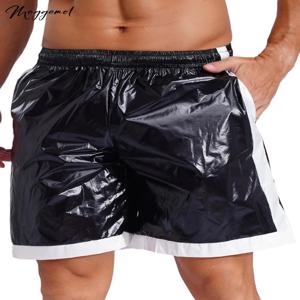 Mens Wet Look Boxer Shorts Drawstring 탄성 허리 포켓 방수 비치 반바지 수영 트렁크 루즈 피트 짧은 바지 클럽