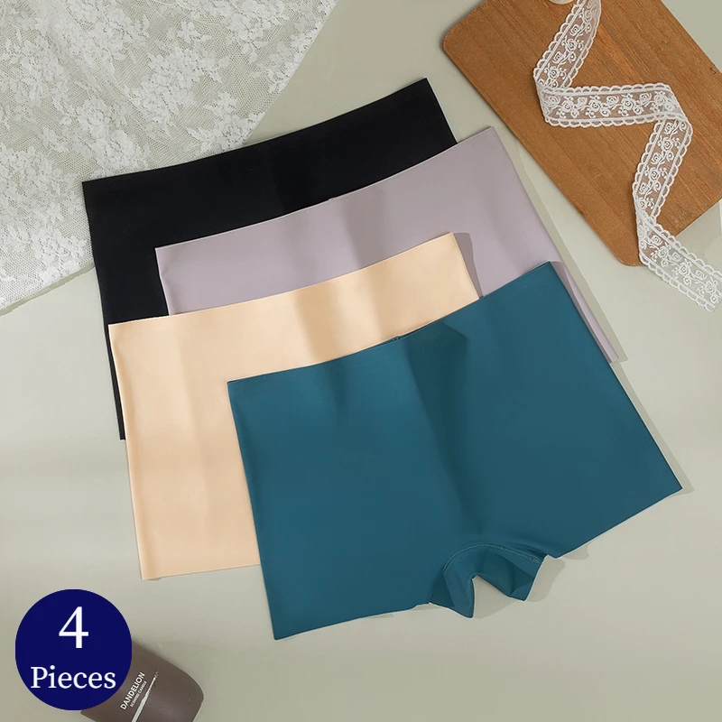 BZEL 4PCS 여성 팬티 원활한 복서 통기성 란제리 편안한 Boyshorts 실크 새틴 속옷 여성 스포츠 속옷
