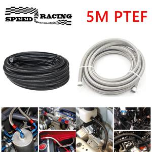 5M PTFE 유니버설 레이싱 호스 AN4-AN12 스테인레스 스틸 꼰 브레이크 호스 연료 오일 라인 오일 쿨러 자동차 호스 파이프 블랙 실버