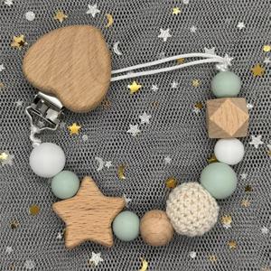 맞춤형 이름의 아기 젖꼭지 클립, 실리콘 구슬 젖꼭지 더미 클립, 각인 유아 나무 젖꼭지 거치대, 신생아 선물