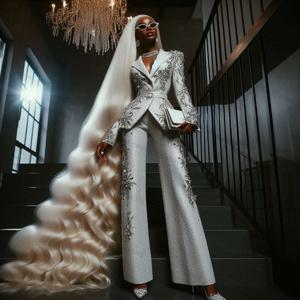 반짝이는 실버 크리스탈 여성용 세트 세트, 블레이저 및 바지 벨트, 정장 오피스 레이디 웨딩 턱시도, 맞춤형 무도회 코트 재킷, 2 피스