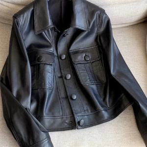 고품질 PU 가죽 코트 소녀, 양가죽 외투, 스퀘어 칼라, 피피 재킷, 짧은 오버코트, 2025 용수철 가을, 신상