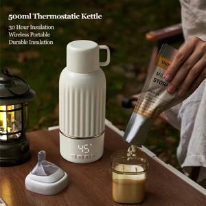 업그레이드된 무선 휴대용 전기 온도 조절 물 주전자, 316 스테인리스 스틸, USB 충전 가열 컵, 저온 살균 500ML