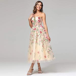 원 숄더 우아한 꽃 레이스 얇은 명주 그물, 섹시한 볼 원피스, 졸업 파티, 공식 행사, 작은 이브닝 원피스