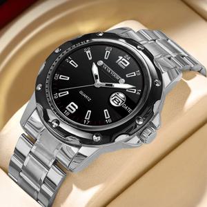 VA VA VOOM 럭셔리 쿼츠 시계 남자 유행 비즈니스 스타일 스테인레스 스틸 스트랩 실버 블랙 나이트 라이트 원래 남자 시계