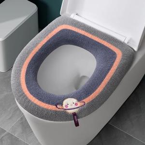 홈 두꺼운 변기 패드 사계절 유니버설 겨울 WC 시트 커버 핸들 세척 가능한 만화 화장실 매트 림 쿠션