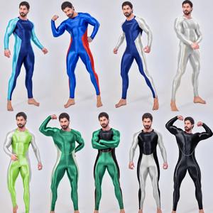 AMORESY 남성용 부드러운 전장 트랙수트 원피스 스타킹 점프슈트 스판덱스 러닝 롬퍼스 피트니스 젠타이 바디수트 Catsuits