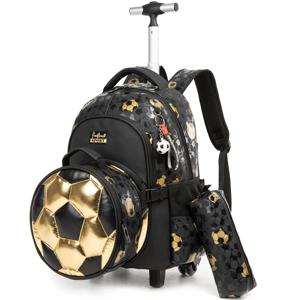소년을 위한 롤링 배낭 축구 인쇄 점심 가방 필통 축구 팬 좋아하는 내구성 경량