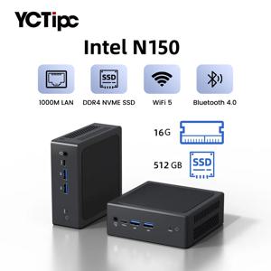 YCTipc Intel N150 미니 PC 게임 Windows 11 Pro 미니 PC DDR4 8GB/16GB 1000M M.2 2280 SSD VGA 트라이 디스플레이 데스크탑 오피스 컴퓨터