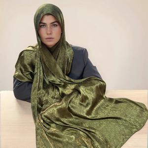 프리미엄 말레이시아 새틴 Tudung Hijab 이슬람 베일 Headscarf Crinkle 일반 색상 새틴 크레페 스카프 이슬람 여성 목도리 포장
