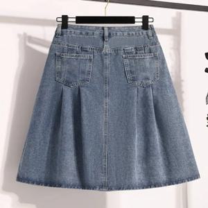 여름 플러스 사이즈 여성용 데님 A라인 미니 스커트 하이웨이스트 플리츠 코튼 폴리에스터 혼방 우산 스커트 살 커버