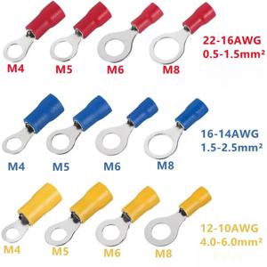 100PCS 링 압착 단자 M4/M5/M6/M8 원형 플러그 스플 라이스 전기 케이블 와이어 엔드 커넥터 용 사전 절연 페룰 러그