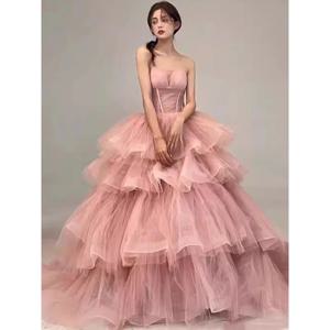 핑크 이브닝 가운 Strapl 볼 가운 웨딩 Dr Morning Robe Fugitive Princ 성인 보컬 아트 시험 호스트 공연