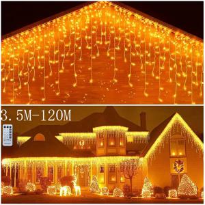 크리스마스 집 장식 야외 LED 커튼 고드름 스트링 라이트 가로등 집 장식 겨울 4-80M 새해 장식