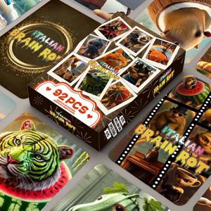 92PCS 스티커가있는 이탈리아 Brainrot 카드 Tung Tung Tung Sahur Tralalero Tralala Collectible Cards 클래식 장난감 생일 선물