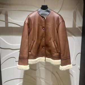 겨울 여성 재킷 양털 칼라리스 PU 가죽 코트 카키색 통합 인조 양털 양가죽 아우터웨어 탑
