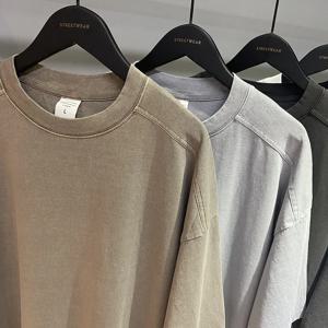 MAQVOB 무료 배송 EU US 사이즈 최고급 하이 스트릿 헤비 베이직 스타일 빈티지 워싱 왁스 염색 워싱 티 반팔 티셔츠