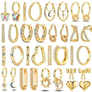 여성을위한 골드 컬러 실버 925 귀걸이 라운드 태양 달 하트 후프 귀걸이 오리지널 쥬얼리