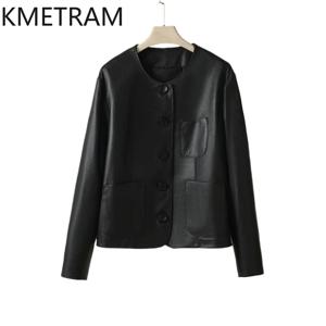 100% 천연 염소 가죽 자켓 여성 캐주얼 짧은 정품 가죽 자켓 겉옷 가을 옷 2025 여성 дубленка