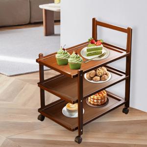 다기능 대나무 롤링 유틸리티 카트, 2/3단 아트 및 커피 공급 보관 정리함(캐스터 포함)