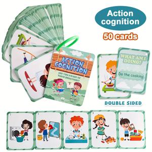 50개의 플래시 카드 동작 동사 플래시 카드 50개의 동작 단어가 포함된 양면 어휘 생성기 두꺼운 내구성 카드