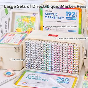 LanGuo 96-240 색상 아크릴 페인트 펜, 돌 그림 용 액체 브러시 마커, DIY 미술 용품, 방수 아티스트 문구