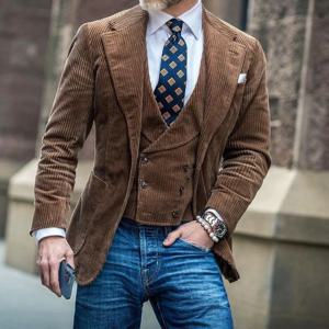 남성 코듀로이 블레이저 재킷 베이지 슬림핏 편안하고 우아한 비즈니스 캐주얼 수트 코트 큰 주머니 세련된 정장 남성용