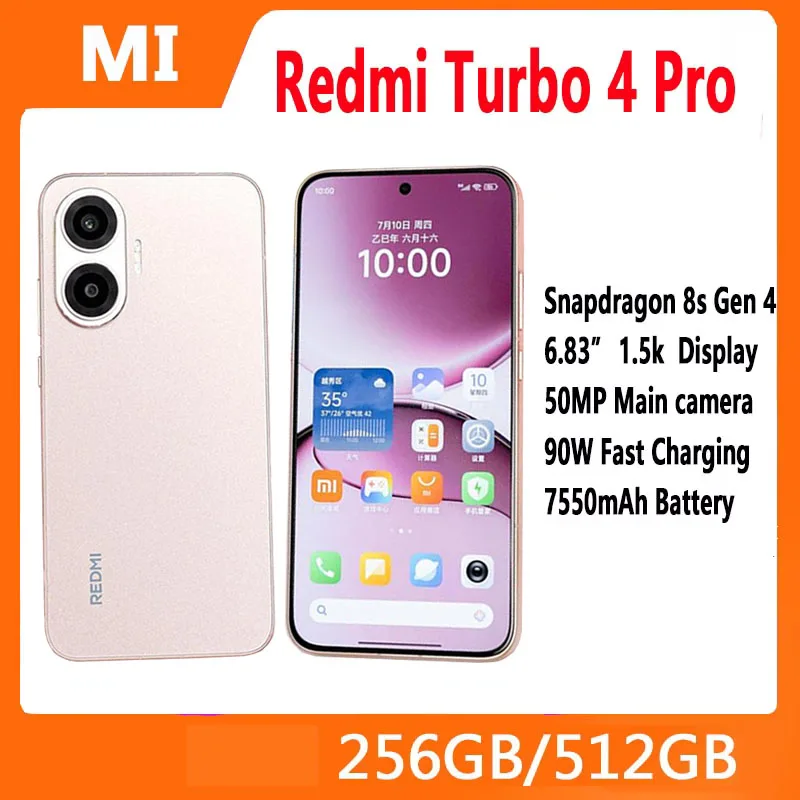 Xiaomi Redmi Turbo 4 Pro 스마트폰 Snapdragon 8s Gen 4 50MP+20MP 카메라 6.83인치 2772x1280 화면 90W 7550mAh 배터리