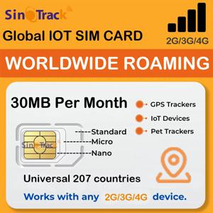 SinoTrack 글로벌 M2M 1년 카드 SIM 카드 2G 3G 4G 월 30MB GPS 트래커 추적 장치 스마트 IoT SIM 카드 ST-901L J16