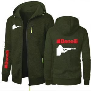 Hunting BENELLI Gun Firearms 로고 남성용 스웨터 카디건 후드 지퍼 포켓 자카드 후드 재킷 스포츠 아웃 도어 스웨트