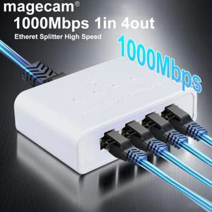 Magecam RJ45 네트워크 스위치 허브 1입력 4출력 컨버터 1000Mbps 기가비트 이더넷 스위치 허브 와이어 분배기 PC LAN 확장 어댑터